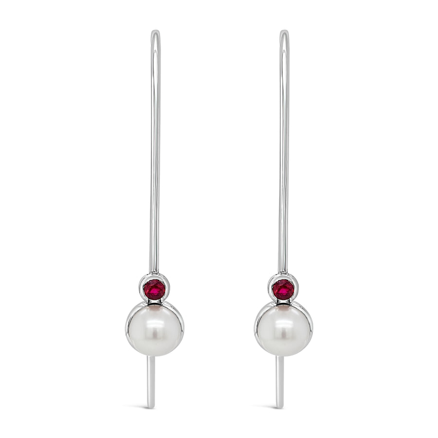 9ct Gold & Pearl Earrings Featuring Rubies "Estelle"