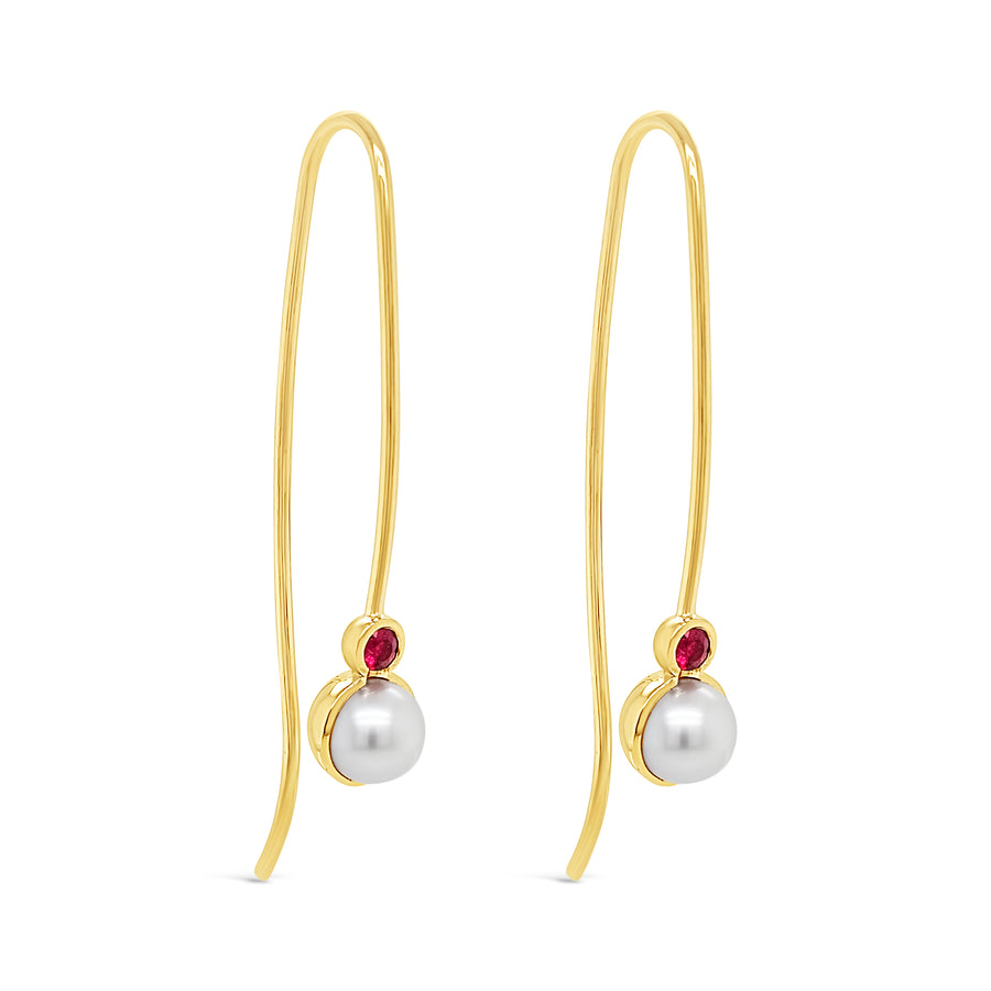 9ct Gold & Pearl Earrings Featuring Rubies "Estelle"