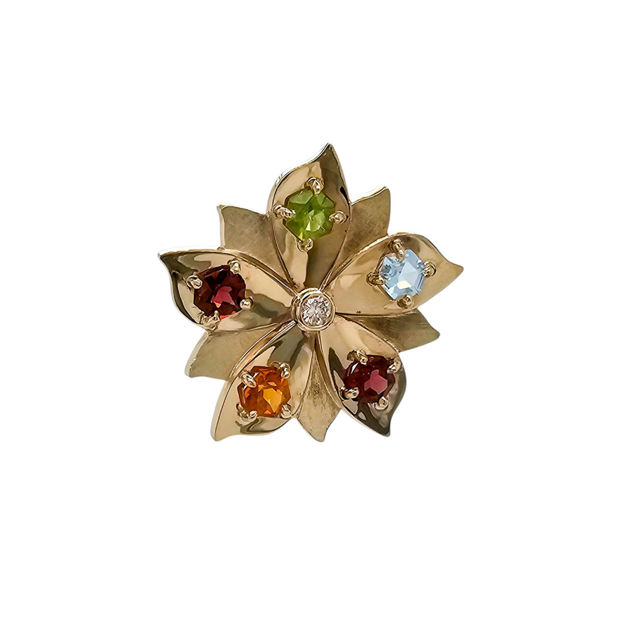 9ct Yellow Gold Birthday stone Flower Pendant