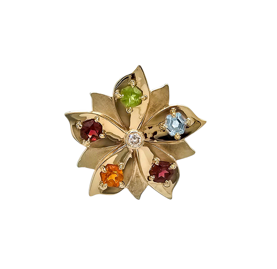 9ct Yellow Gold Birthday stone Flower Pendant