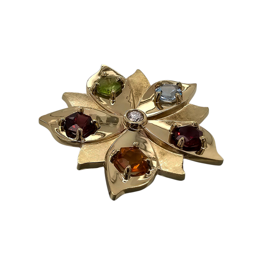 9ct Yellow Gold Birthday stone Flower Pendant