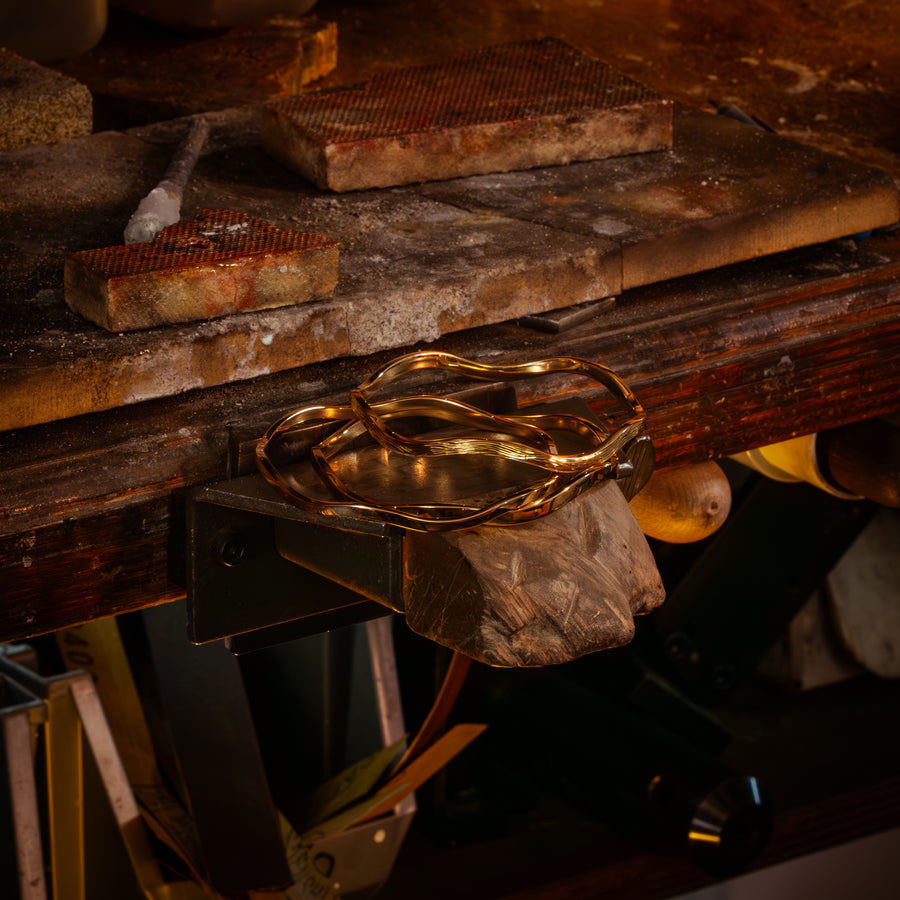 Wave Bangle — Hand-Engraved Water Ripple Detail, 9ct Yellow Gold