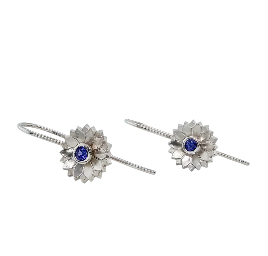 9ct white gold "Fleur" hook earrings.