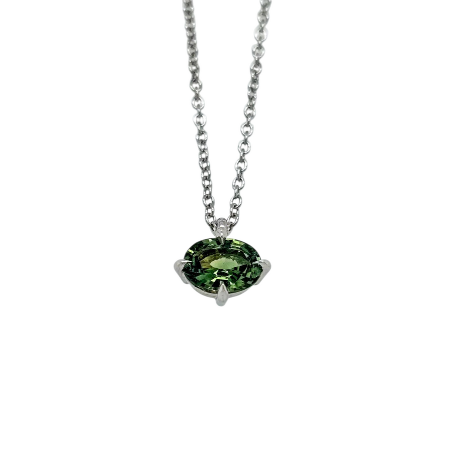 Australian Sapphire Necklace 9ct white Gold "Green Flame"