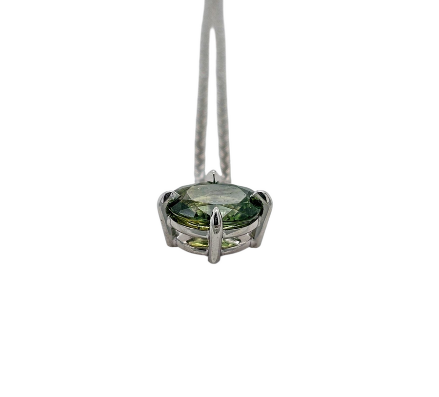 Australian Sapphire Necklace 9ct white Gold "Green Flame"