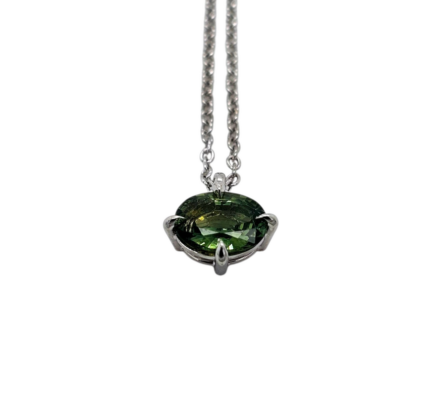 Australian Sapphire Necklace 9ct white Gold "Green Flame"