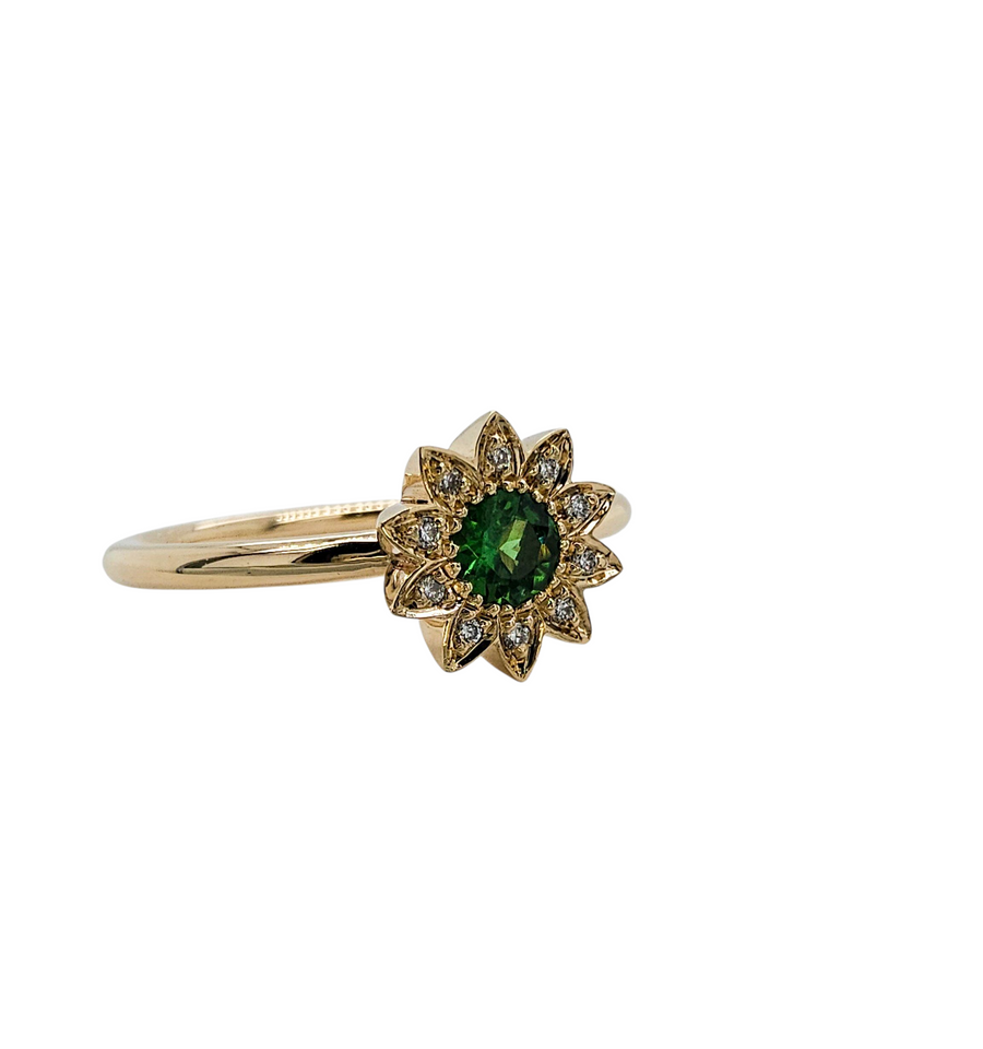 9ct Yellow Gold Tsavorite Garnet ring "Grass Bloom"