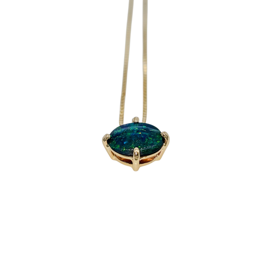 Evergreen — 9ct Yellow Gold Lightning Ridge Opal Necklace.