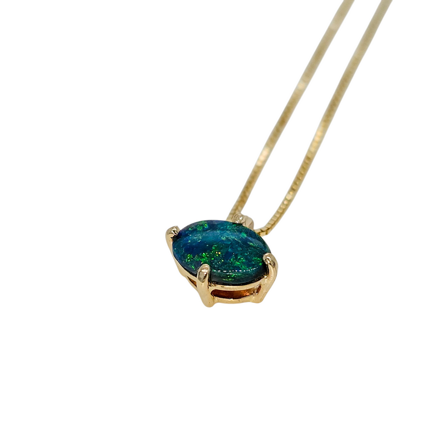 Evergreen — 9ct Yellow Gold Lightning Ridge Opal Necklace.
