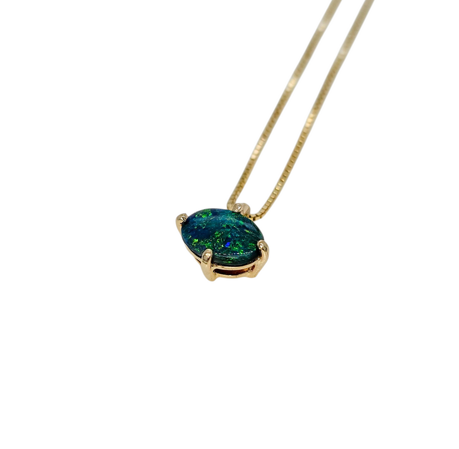 Evergreen — 9ct Yellow Gold Lightning Ridge Opal Necklace.