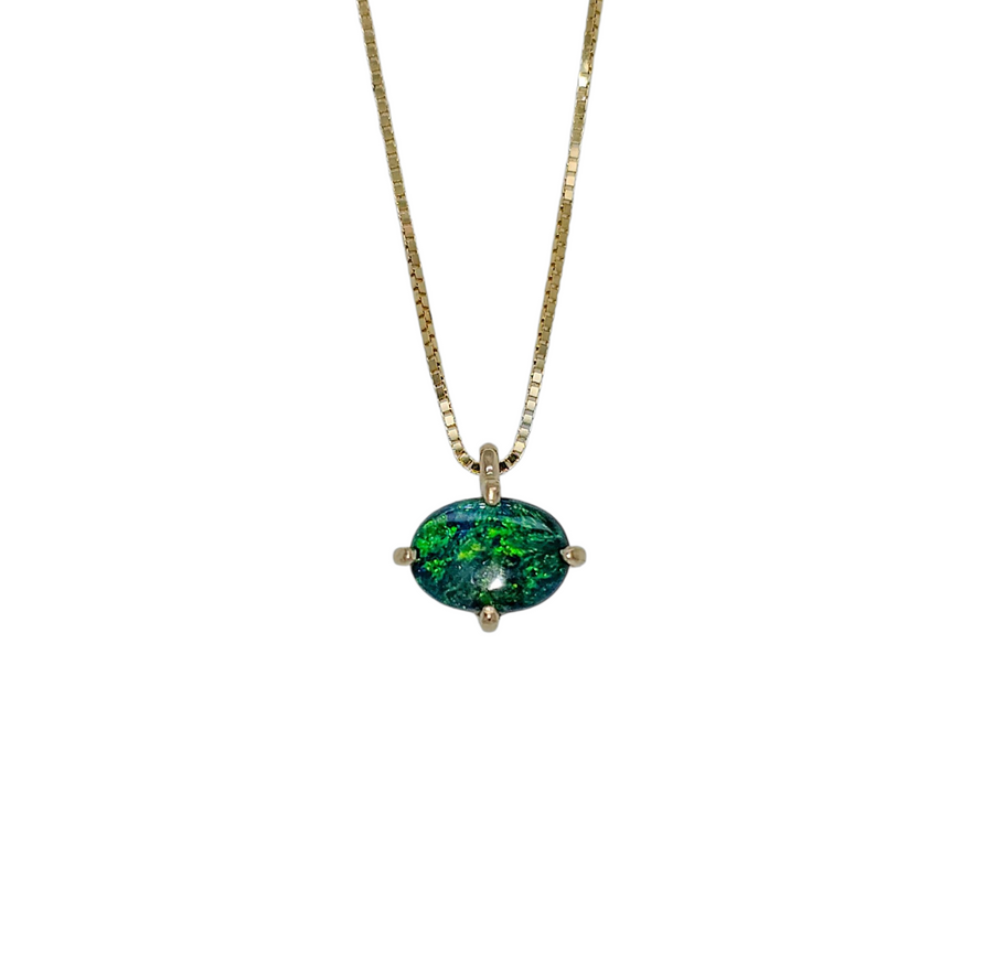 Evergreen — 9ct Yellow Gold Lightning Ridge Opal Necklace.
