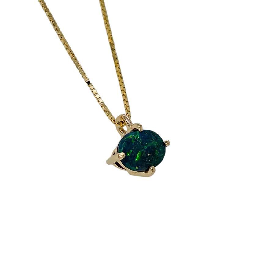 Evergreen — 9ct Yellow Gold Lightning Ridge Opal Necklace.