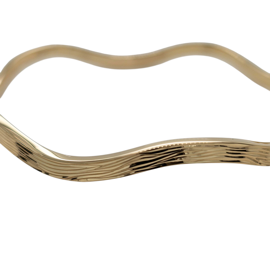 Wave Bangle — Hand-Engraved Water Ripple Detail, 9ct Yellow Gold