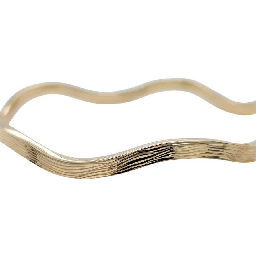 Wave Bangle — Hand-Engraved Water Ripple Detail, 9ct Yellow Gold