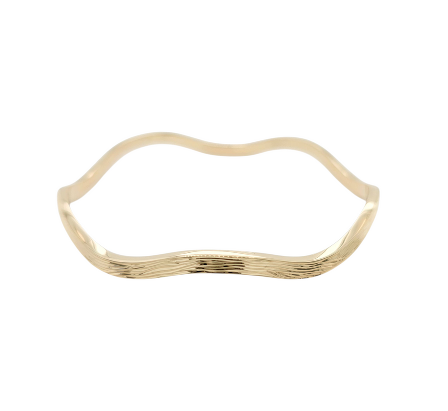 Wave Bangle — Hand-Engraved Water Ripple Detail, 9ct Yellow Gold