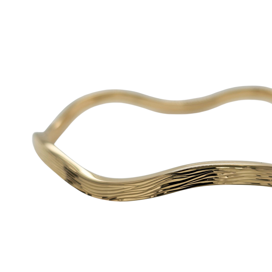 Wave Bangle — Hand-Engraved Water Ripple Detail, 9ct Yellow Gold
