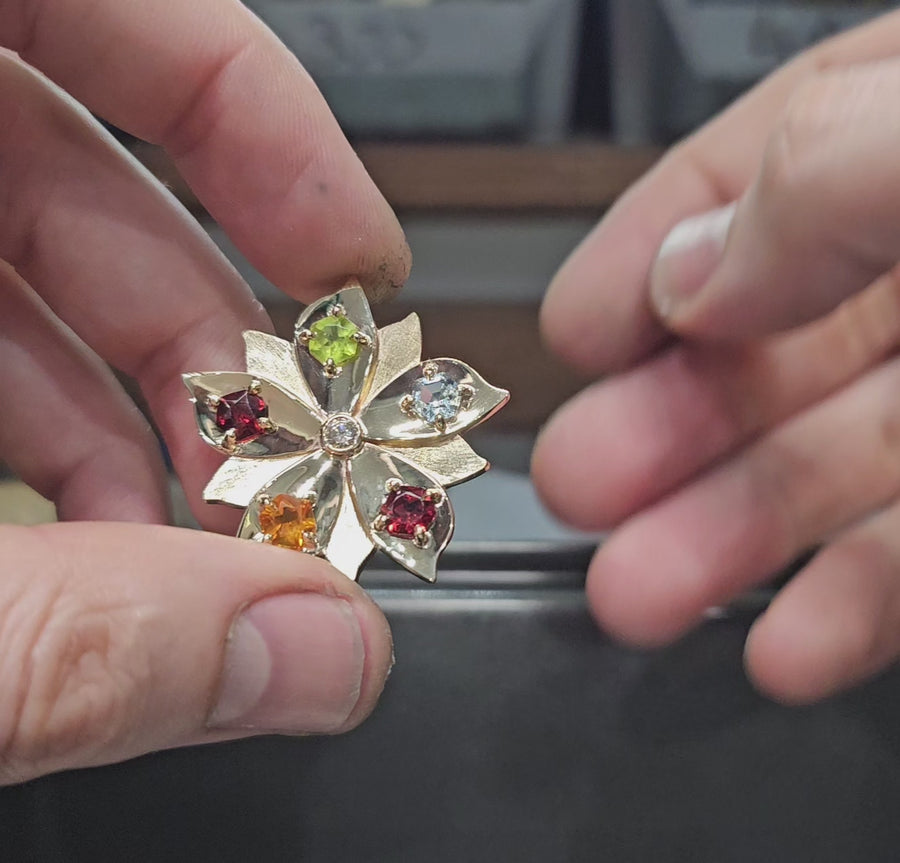 9ct Yellow Gold Birthday stone Flower Pendant