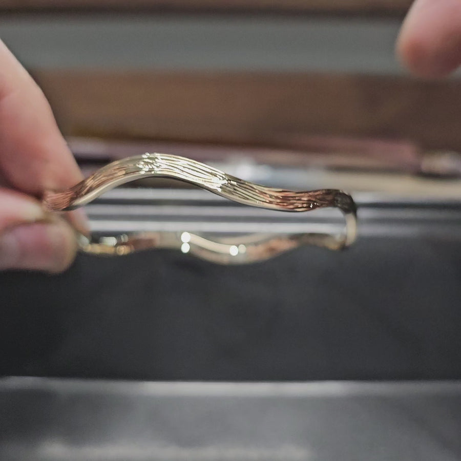 Wave Bangle — Hand-Engraved Water Ripple Detail, 9ct Yellow Gold