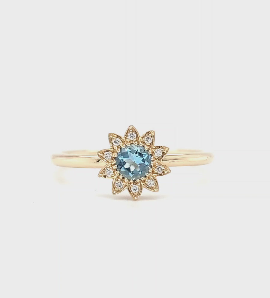9ct Yellow Gold Aquamarine Ring "Aqua Bloom"