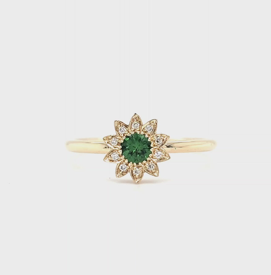 9ct Yellow Gold Tsavorite Garnet ring "Grass Bloom"