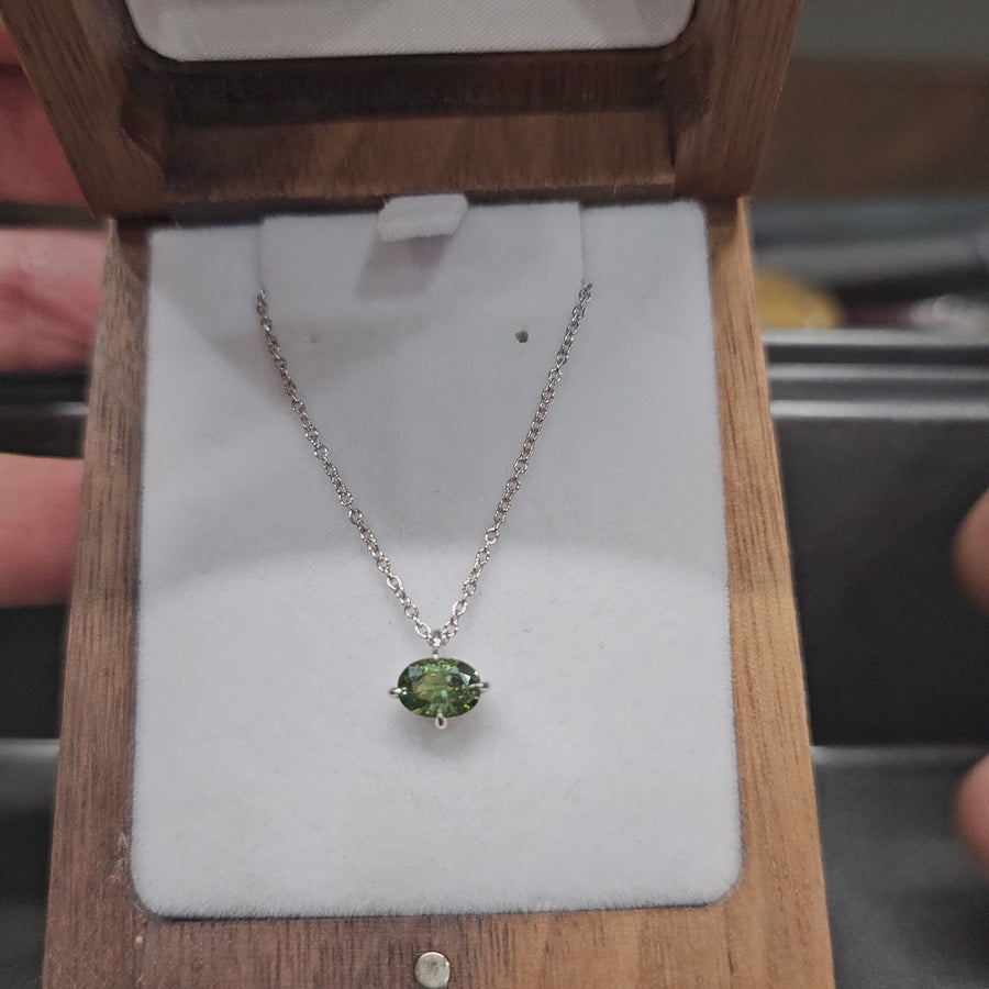 Australian Sapphire Necklace 9ct white Gold "Green Flame"