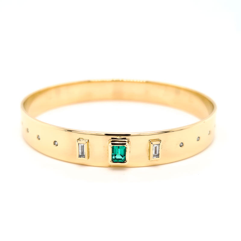 14ct Gold Emerald & Diamond Bangle